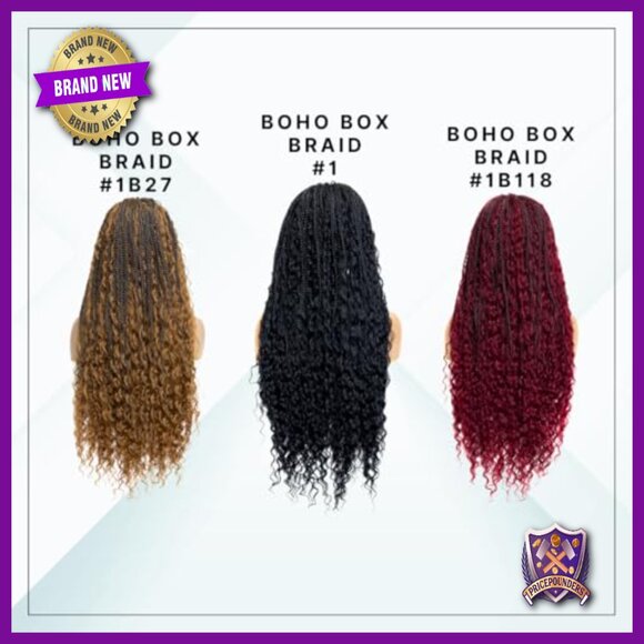24\'\' Full Lace Knotless Braided Wig Synthetic Hair Bohemian Box Braids
